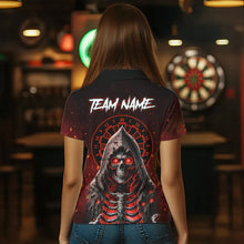 Load image into Gallery viewer, Red And Black Glowing Fire Death Skeleton Dart Shirts For Women Custom Dart Jerseys Polo &amp; 1/4 Zip TDM3712