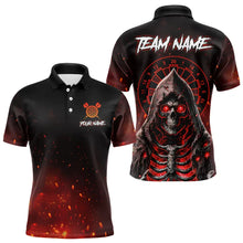 Load image into Gallery viewer, Red And Black Glowing Fire Grim Reaper Dart Shirts For Men Custom Dart Jerseys Polo &amp; 1/4 Zip TDM3712
