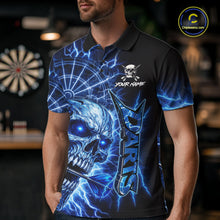 Load image into Gallery viewer, Blue Darts Skull Polo &amp; Quarter Zip Shirt For Men Custom Thunder Lighting Darts Team Jersey TDM6061