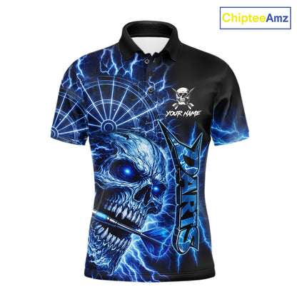 Blue Darts Skull Polo & Quarter Zip Shirt For Men Custom Thunder Lighting Darts Team Jersey TDM6061