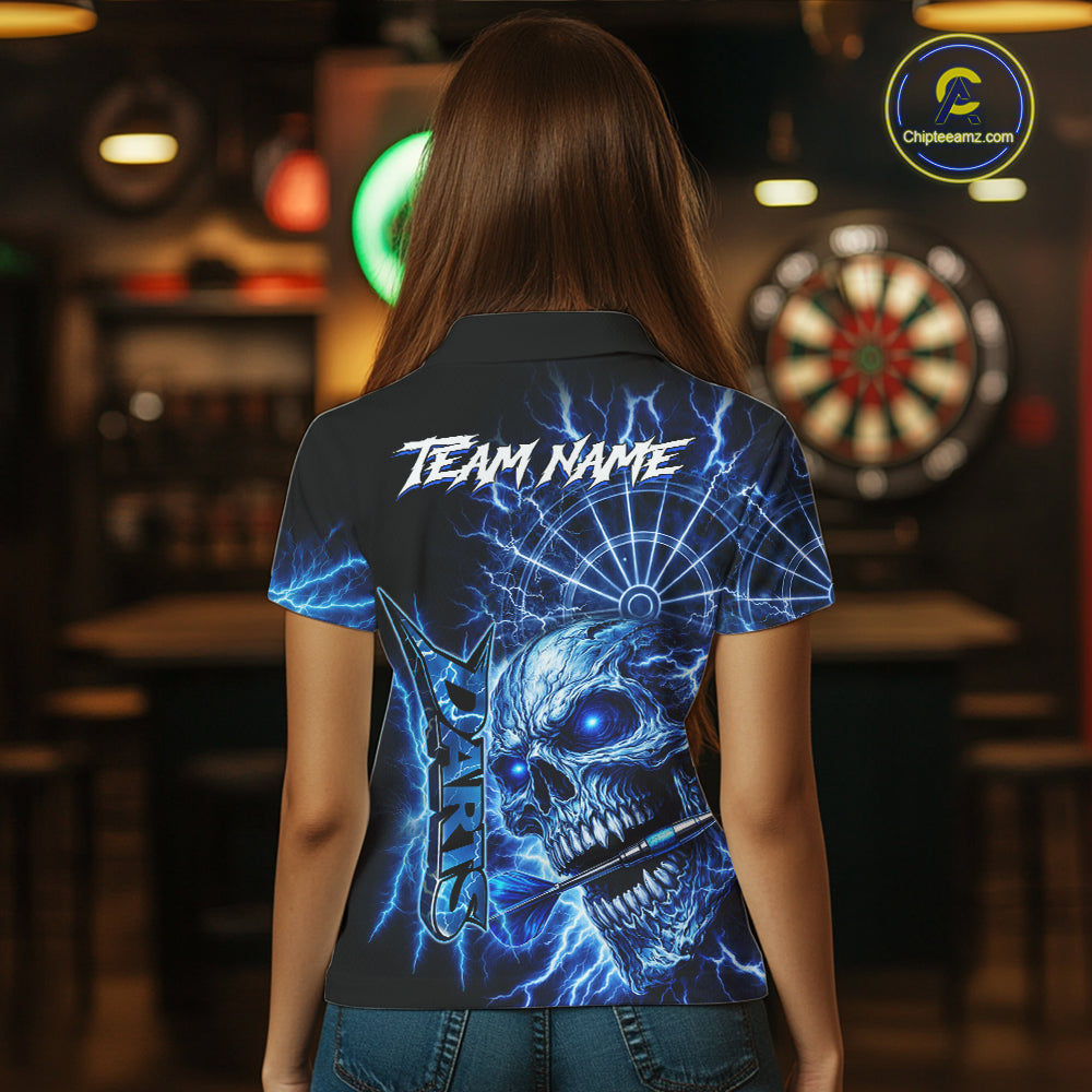 Blue Darts Skull Polo & Quarter Zip Shirt For Women Custom Thunder Lighting Darts Team Jersey TDM6061