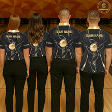 Load image into Gallery viewer, Custom Black And Gold Bowling Shirt For Women, Bowling Tournament Team Jersey Polo &amp; 1/4 Zip TDM6318