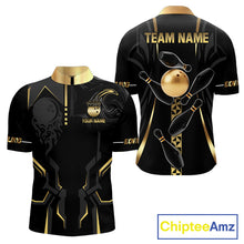 Load image into Gallery viewer, Custom Black And Gold Bowling Shirt For Men, Bowling Tournament Team Jersey Polo &amp; 1/4 Zip TDM6318