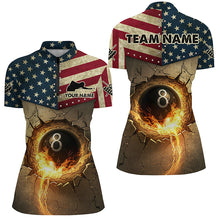 Load image into Gallery viewer, Personalized Vintage US Flag 8 Ball Pool Burning Billiard Shirts For Women, Patriotic Billiard Jersey TDM1605