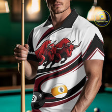 Load image into Gallery viewer, Custom Red 8 Ball &amp; 9 Ball Pool Bull Billiard Shirt For Men, Billiard Team Jersey Polo &amp; 1/4 Zip TDM6493