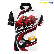 Load image into Gallery viewer, Custom Red 8 Ball &amp; 9 Ball Pool Bull Billiard Shirt For Men, Billiard Team Jersey Polo &amp; 1/4 Zip TDM6493
