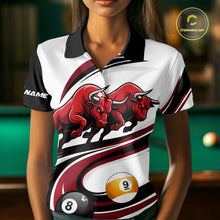 Load image into Gallery viewer, Custom Red 8 Ball &amp; 9 Ball Pool Bull Billiard Shirt For Women, Billiard Team Jersey Polo &amp; 1/4 Zip TDM6493