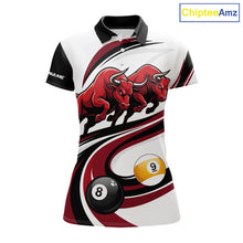 Load image into Gallery viewer, Custom Red 8 Ball &amp; 9 Ball Pool Bull Billiard Shirt For Women, Billiard Team Jersey Polo &amp; 1/4 Zip TDM6493