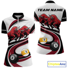 Load image into Gallery viewer, Custom Red 8 Ball &amp; 9 Ball Pool Bull Billiard Shirt For Women, Billiard Team Jersey Polo &amp; 1/4 Zip TDM6493