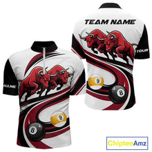 Load image into Gallery viewer, Custom Red 8 Ball &amp; 9 Ball Pool Bull Billiard Shirt For Men, Billiard Team Jersey Polo &amp; 1/4 Zip TDM6493