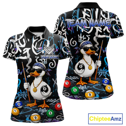 Colorful Graffiti Funny Duck 8 Ball Billiard Shirt For Women Custom Pool Team Jersey Polo & 1/4 Zip TDM6497