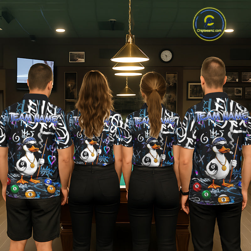 Colorful Graffiti Funny Duck 8 Ball Billiard Shirt For Women Custom Pool Team Jersey Polo & 1/4 Zip TDM6497