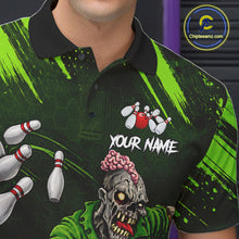 Load image into Gallery viewer, Custom Green Funny Zombie Bowling Shirt For Men, Bowling Team League Jersey Polo &amp; Quarter Zip TDM6498