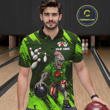 Load image into Gallery viewer, Custom Green Funny Zombie Bowling Shirt For Men, Bowling Team League Jersey Polo &amp; Quarter Zip TDM6498