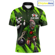 Load image into Gallery viewer, Custom Green Funny Zombie Bowling Shirt For Men, Bowling Team League Jersey Polo &amp; Quarter Zip TDM6498