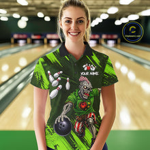 Load image into Gallery viewer, Custom Green Funny Zombie Bowling Shirt For Women, Bowling Team League Jersey Polo &amp; Quarter Zip TDM6498