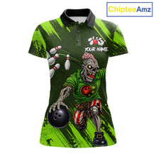 Load image into Gallery viewer, Custom Green Funny Zombie Bowling Shirt For Women, Bowling Team League Jersey Polo &amp; Quarter Zip TDM6498