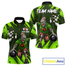 Load image into Gallery viewer, Custom Green Funny Zombie Bowling Shirt For Men, Bowling Team League Jersey Polo &amp; Quarter Zip TDM6498