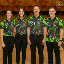 Load image into Gallery viewer, Custom Green Funny Zombie Bowling Shirt For Men, Bowling Team League Jersey Polo &amp; Quarter Zip TDM6498