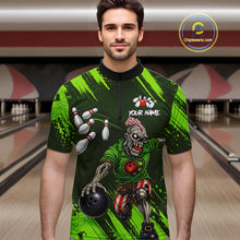 Load image into Gallery viewer, Custom Green Funny Zombie Bowling Shirt For Men, Bowling Team League Jersey Polo &amp; Quarter Zip TDM6498