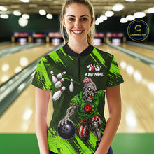 Load image into Gallery viewer, Custom Green Funny Zombie Bowling Shirt For Women, Bowling Team League Jersey Polo &amp; Quarter Zip TDM6498