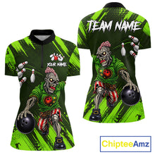 Load image into Gallery viewer, Custom Green Funny Zombie Bowling Shirt For Women, Bowling Team League Jersey Polo &amp; Quarter Zip TDM6498