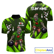 Load image into Gallery viewer, Custom Green Funny Zombie Bowling Shirt For Men, Bowling Team League Jersey Polo &amp; Quarter Zip TDM6498