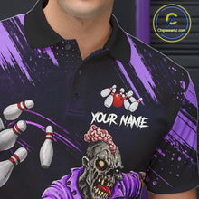 Load image into Gallery viewer, Custom Purple Funny Zombie Bowling Shirt For Men, Bowling Team League Jersey Polo &amp; Quarter Zip TDM6499
