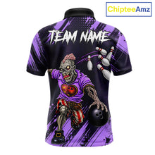 Load image into Gallery viewer, Custom Purple Funny Zombie Bowling Shirt For Men, Bowling Team League Jersey Polo &amp; Quarter Zip TDM6499