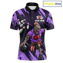 Load image into Gallery viewer, Custom Purple Funny Zombie Bowling Shirt For Men, Bowling Team League Jersey Polo &amp; Quarter Zip TDM6499
