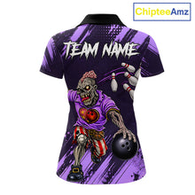 Load image into Gallery viewer, Custom Purple Funny Zombie Bowling Shirt For Women, Bowling Team League Jersey Polo &amp; Quarter Zip TDM6499