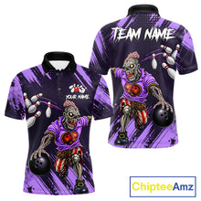 Load image into Gallery viewer, Custom Purple Funny Zombie Bowling Shirt For Men, Bowling Team League Jersey Polo &amp; Quarter Zip TDM6499