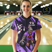Load image into Gallery viewer, Custom Purple Funny Zombie Bowling Shirt For Women, Bowling Team League Jersey Polo &amp; Quarter Zip TDM6499