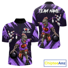 Load image into Gallery viewer, Custom Purple Funny Zombie Bowling Shirt For Men, Bowling Team League Jersey Polo &amp; Quarter Zip TDM6499