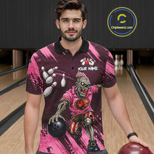 Load image into Gallery viewer, Custom Pink Funny Zombie Bowling Shirt For Men, Bowling Team League Jersey Polo &amp; Quarter Zip TDM6500