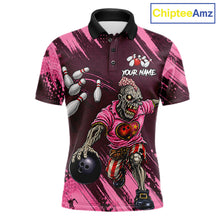 Load image into Gallery viewer, Custom Pink Funny Zombie Bowling Shirt For Men, Bowling Team League Jersey Polo &amp; Quarter Zip TDM6500