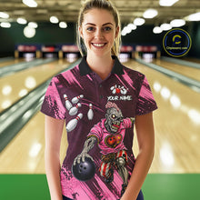 Load image into Gallery viewer, Custom Pink Funny Zombie Bowling Shirt For Women, Bowling Team League Jersey Polo &amp; Quarter Zip TDM6500