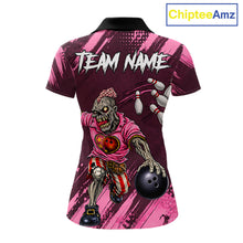 Load image into Gallery viewer, Custom Pink Funny Zombie Bowling Shirt For Women, Bowling Team League Jersey Polo &amp; Quarter Zip TDM6500