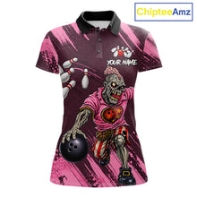 Load image into Gallery viewer, Custom Pink Funny Zombie Bowling Shirt For Women, Bowling Team League Jersey Polo &amp; Quarter Zip TDM6500