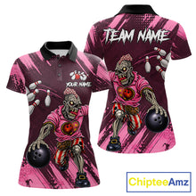 Load image into Gallery viewer, Custom Pink Funny Zombie Bowling Shirt For Women, Bowling Team League Jersey Polo &amp; Quarter Zip TDM6500