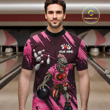 Load image into Gallery viewer, Custom Pink Funny Zombie Bowling Shirt For Men, Bowling Team League Jersey Polo &amp; Quarter Zip TDM6500