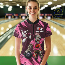 Load image into Gallery viewer, Custom Pink Funny Zombie Bowling Shirt For Women, Bowling Team League Jersey Polo &amp; Quarter Zip TDM6500