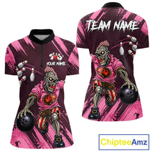 Load image into Gallery viewer, Custom Pink Funny Zombie Bowling Shirt For Women, Bowling Team League Jersey Polo &amp; Quarter Zip TDM6500