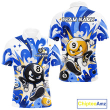 Load image into Gallery viewer, Funny silver 9 ball pool billiard team jersey polo shirt for men featuring a humorous 9 ball design, premium custom pool team apparel and billiard league jersey for tournaments, league play and everyday competition.