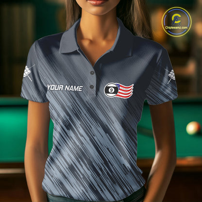Personalized Billiard American Flag 9 Ball Pool Shirt For Women, Patriotic Billiard Team Jersey TDM7228