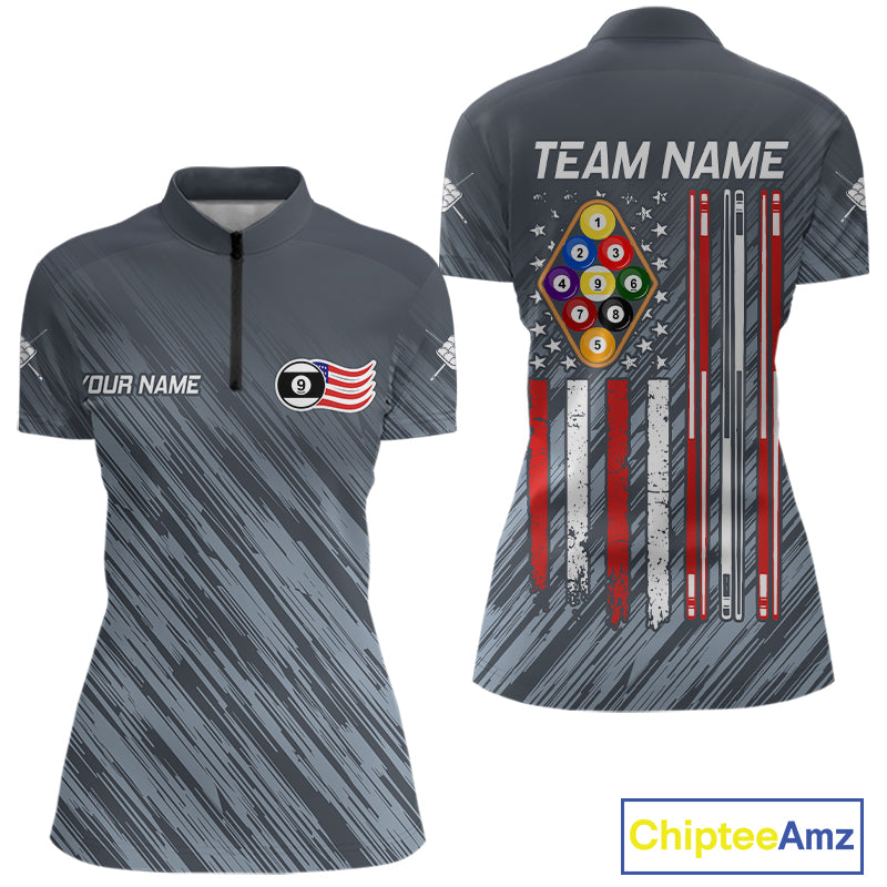 Personalized Billiard American Flag 9 Ball Pool Shirt For Women, Patriotic Billiard Team Jersey TDM7228