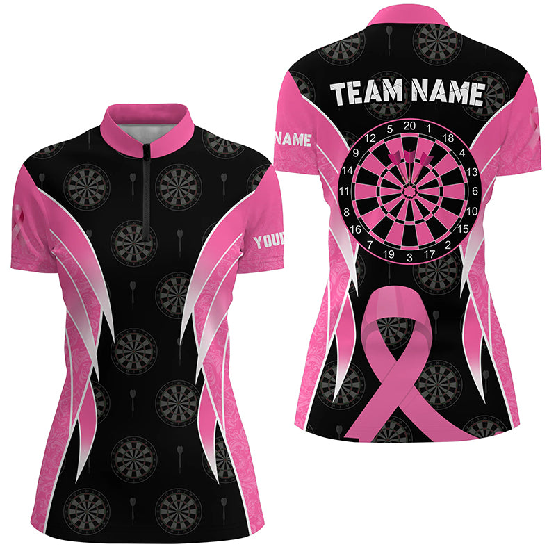 Personalized Breast Cancer Awareness Darts Shirts For Women, Black And Pink Darts Apparel Jerseys TDM2481
