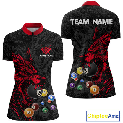 Personalized Wolf Billiard Balls Pool Shirts For Women, Black And Red Billiard League Team Jerseys TDM5202