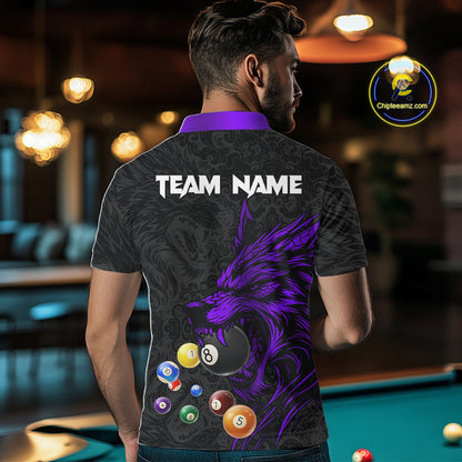 Personalized Wolf Billiard Balls Pool Shirt For Men, Black And Purple Billiard League Team Jersey TDM5203