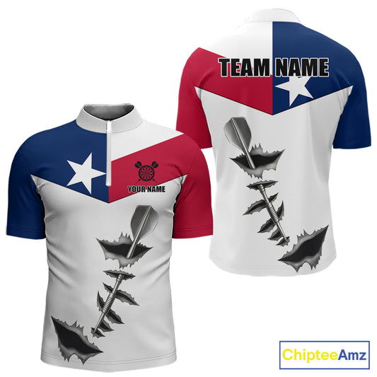 Personalized Texas Flag Steel Tip Dart Polo & 1/4 Zip For Men Custom Texas Darts Team Jersey TDM5451